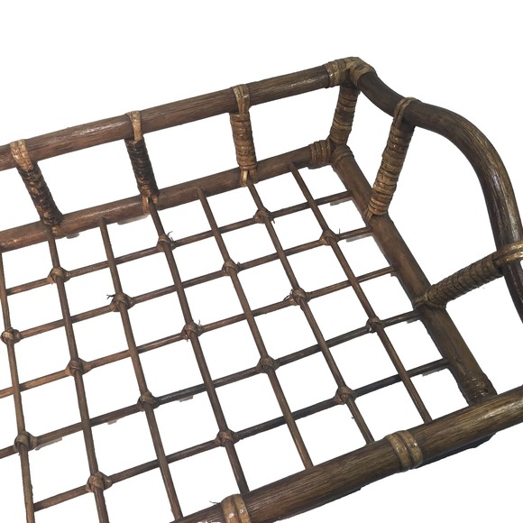 Vintage Mid-Century Bamboo Serving Tray Basket Display Collectible